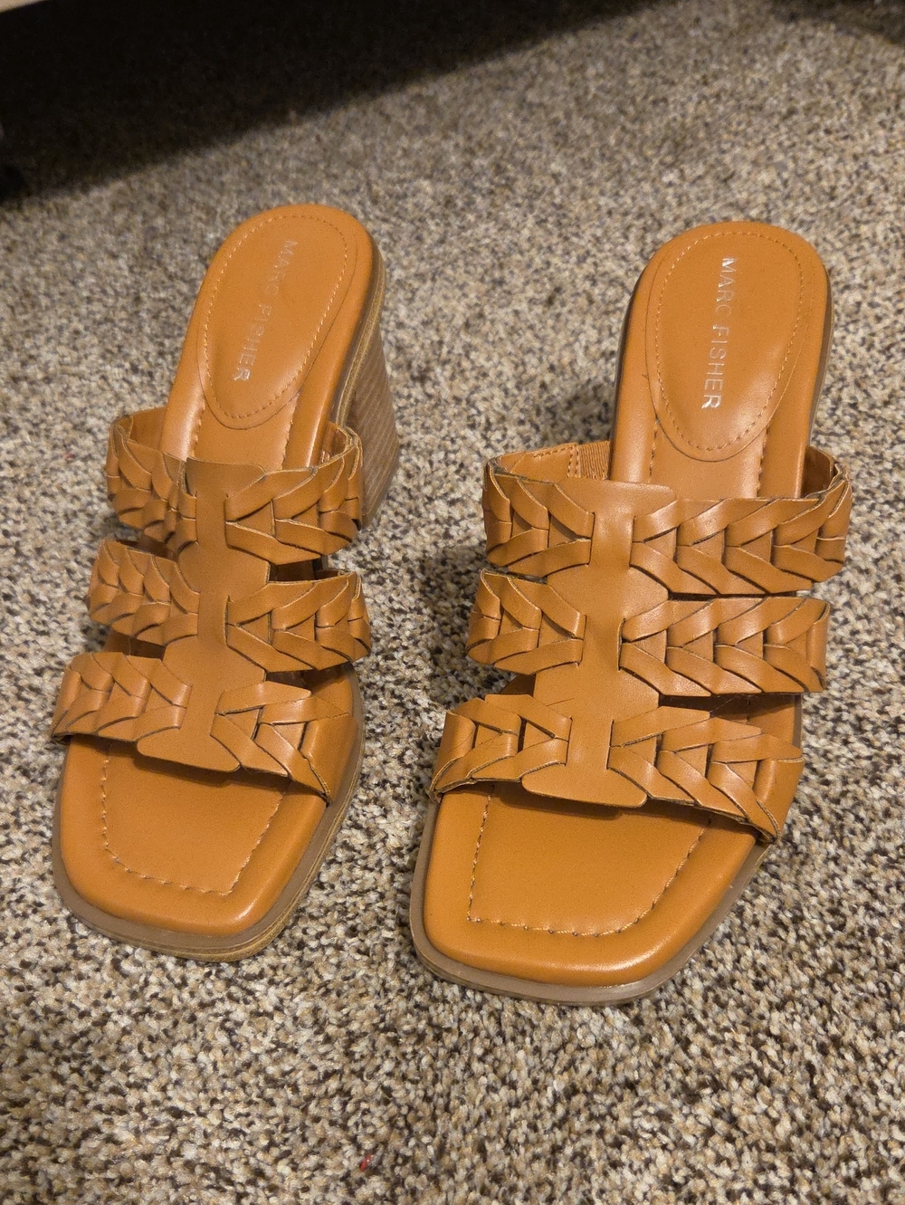 Marc Fisher Braided Triple-Strap Tan Wedge Slides